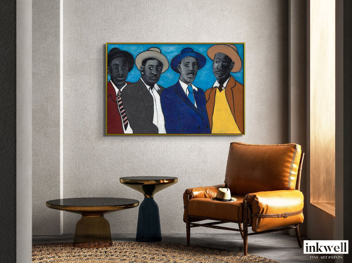 Four Guys - Framed Stretched Canvas Print - Black Men Wall Art - Dandyism artwork