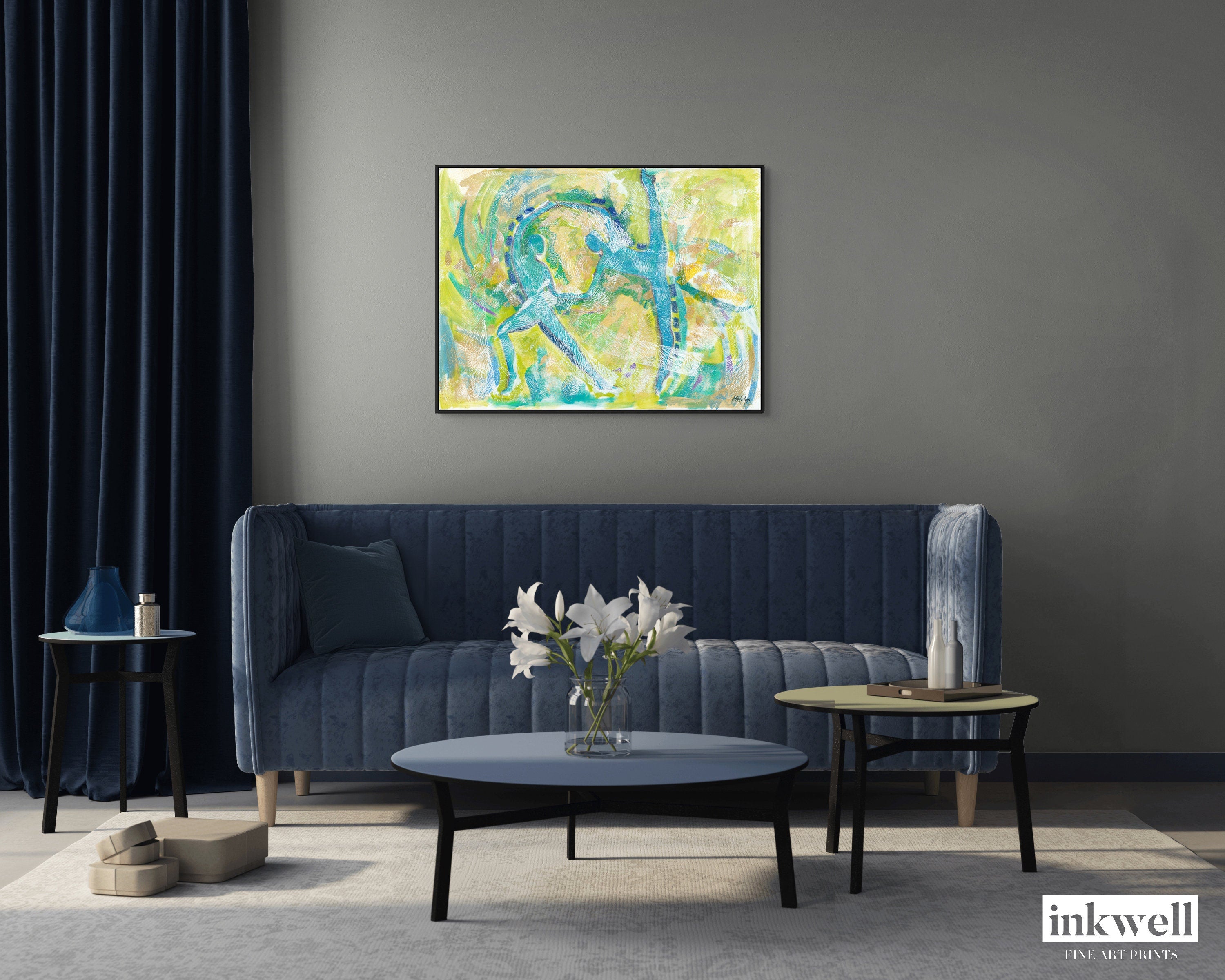 Motion in Teal - Framed Stretched Canvas Print -  Abstract Wall Art - african american painter