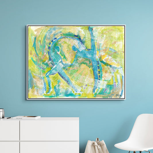 Motion in Teal - Framed Stretched Canvas Print - Antionette's Artistry