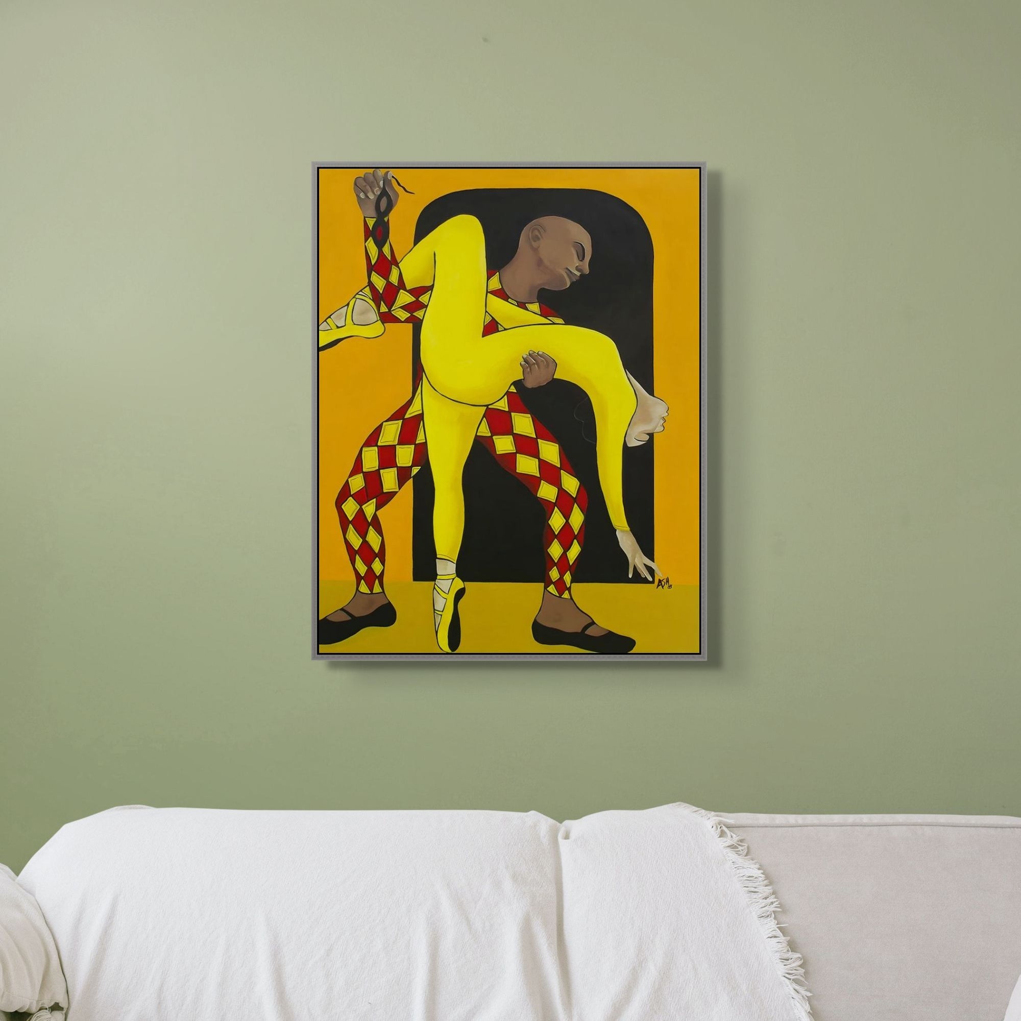 Dance of the Harlequin - Framed Stretched Canvas Print - Dance-inspired Art - Black Wall art above sofa