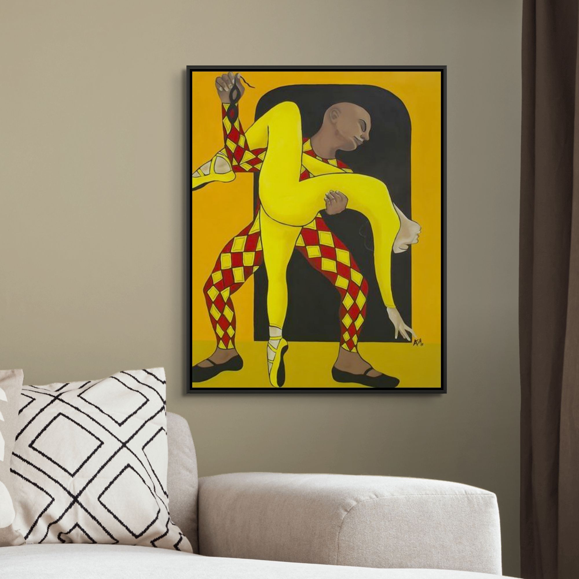 Dance of the Harlequin - Framed Stretched Canvas Print - Dance-inspired Art -  african american figurative artist
