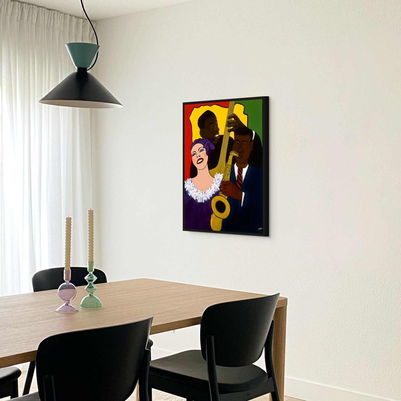 Feelin' The Rhythm - Framed Stretched Canvas Print - Black Jazz Art - African American Artwork for dining room