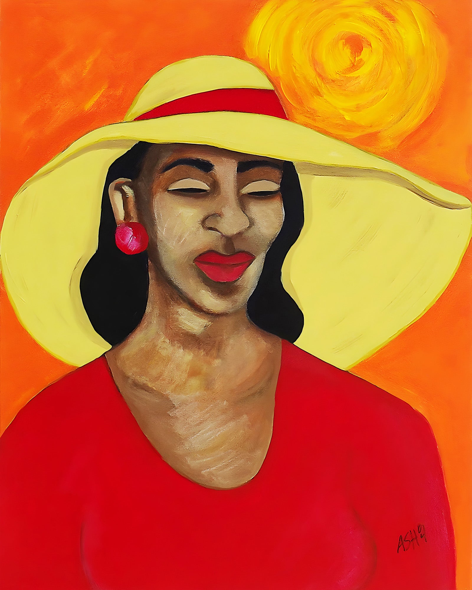 Lady In Red -  Framed Stretched Canvas Print - Portrait of Black Elegance - Antionette Simmons Hodges