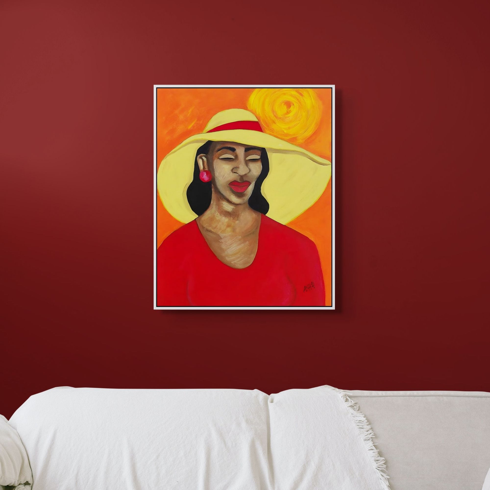 Lady In Red -  Framed Stretched Canvas Print - Portrait of Black Elegance - art for living room