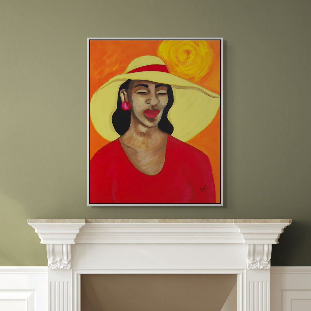 Lady In Red -  Framed Stretched Canvas Print - Portrait of Black Elegance - ready to hang African American Art