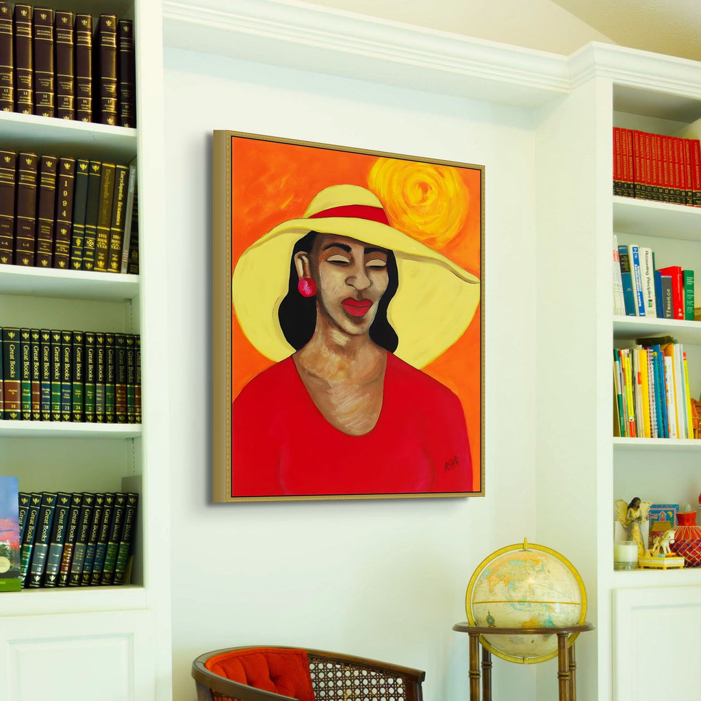 Lady In Red -  Framed Stretched Canvas Print - Portrait of Black Elegance - Art for black household 