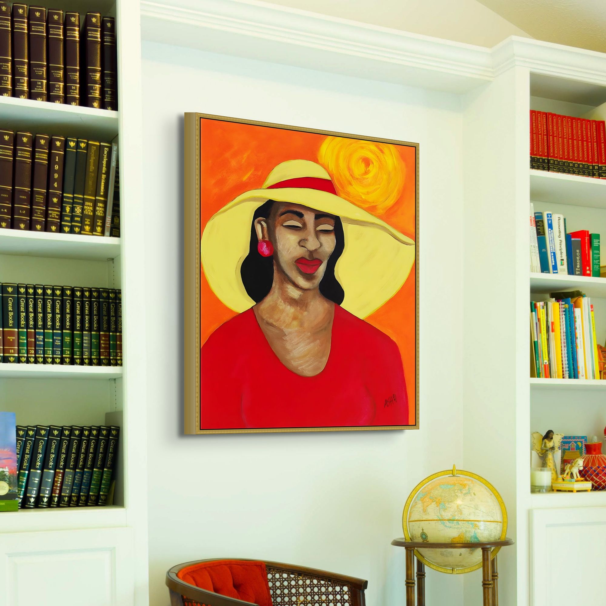 Lady In Red -  Framed Stretched Canvas Print - Portrait of Black Elegance - Art for black household 