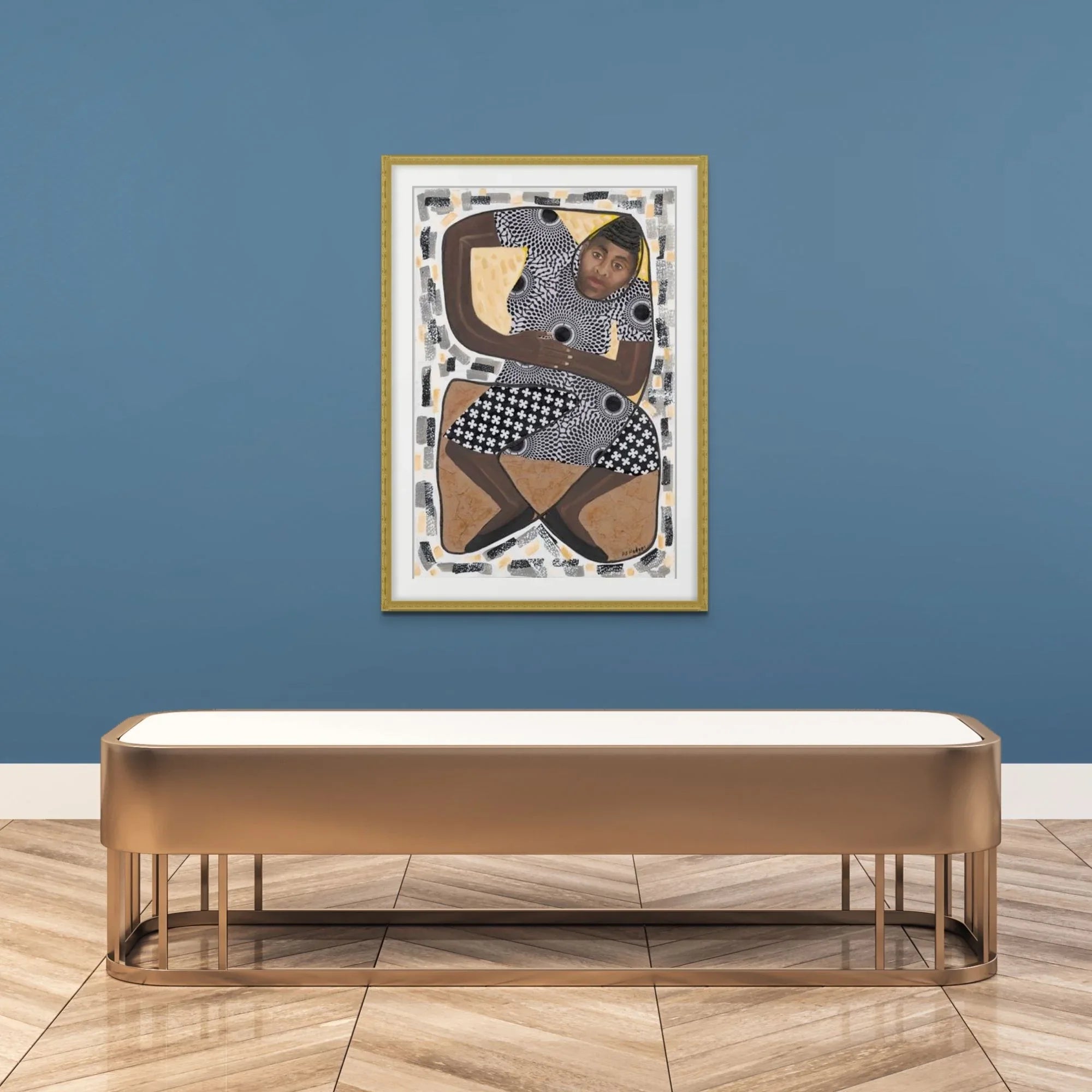 How Low Can You Go? - Dance Art Print - framed in gold on teal gallery wall 