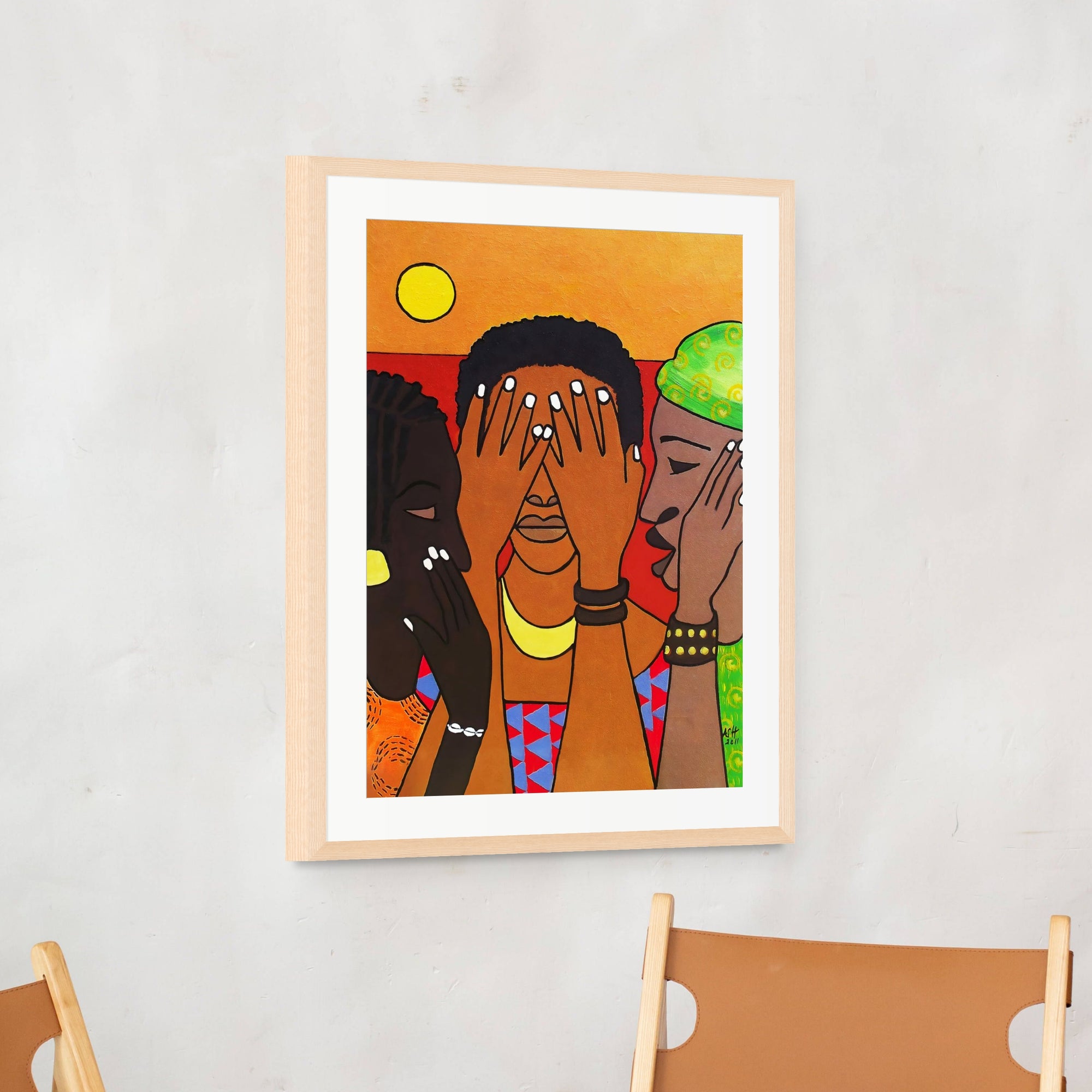 Hear No Evil, Speak No Evil, See No Evil - Unity Art Print - framed above leather chairs