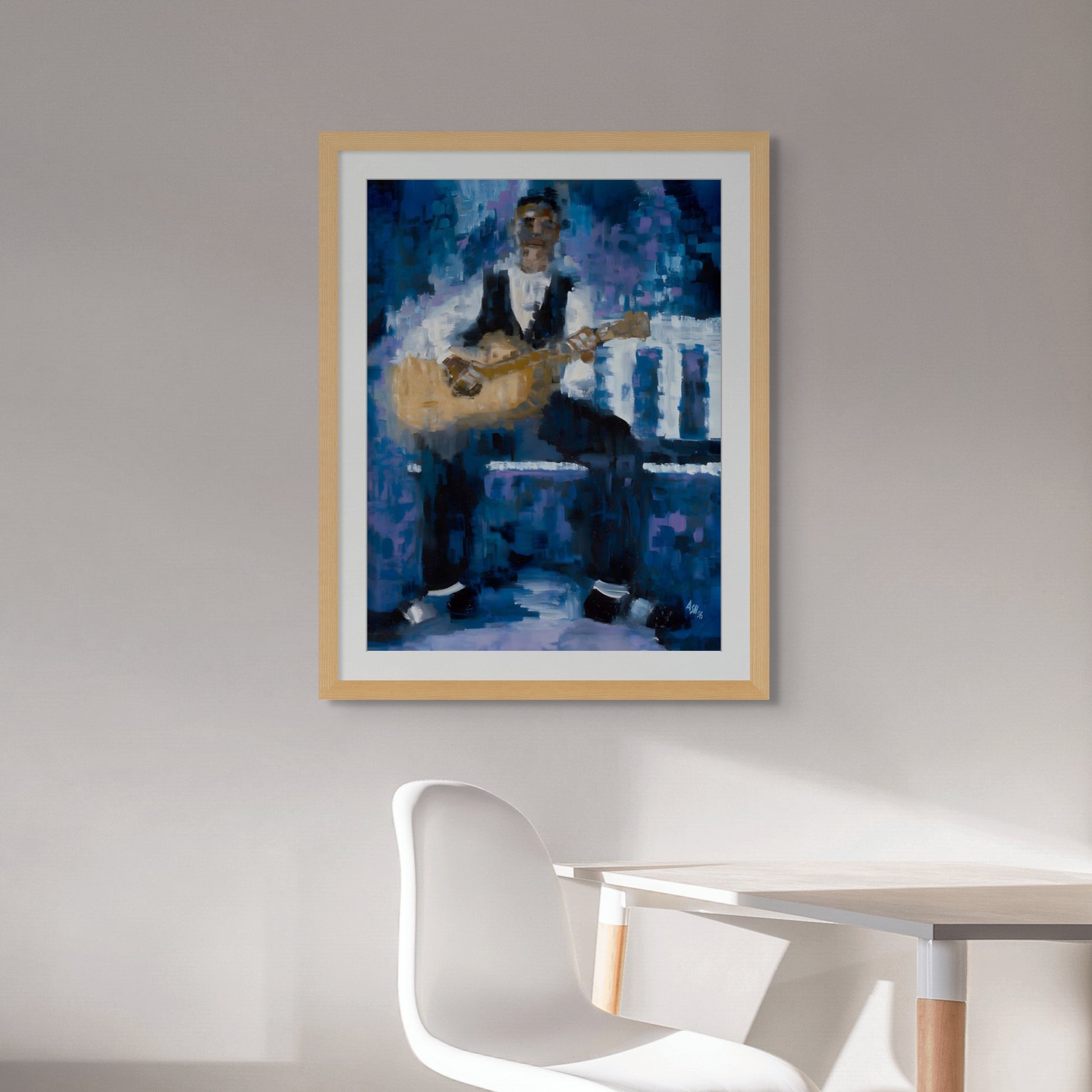 Country Rhythm - Guitarist Art Print - framed art print on white wall over white table