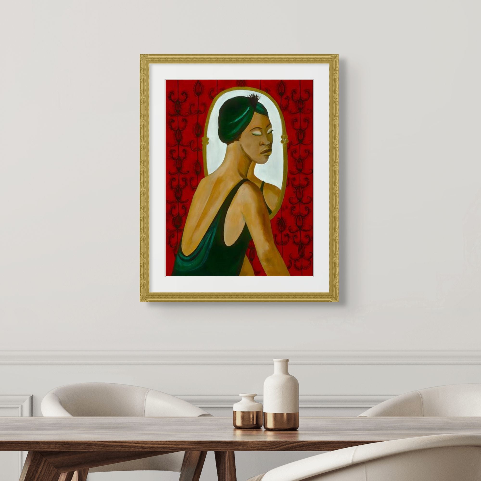 Woman in the Mirror - Fine Art Print -Graceful Black Art | Woman's Portrait