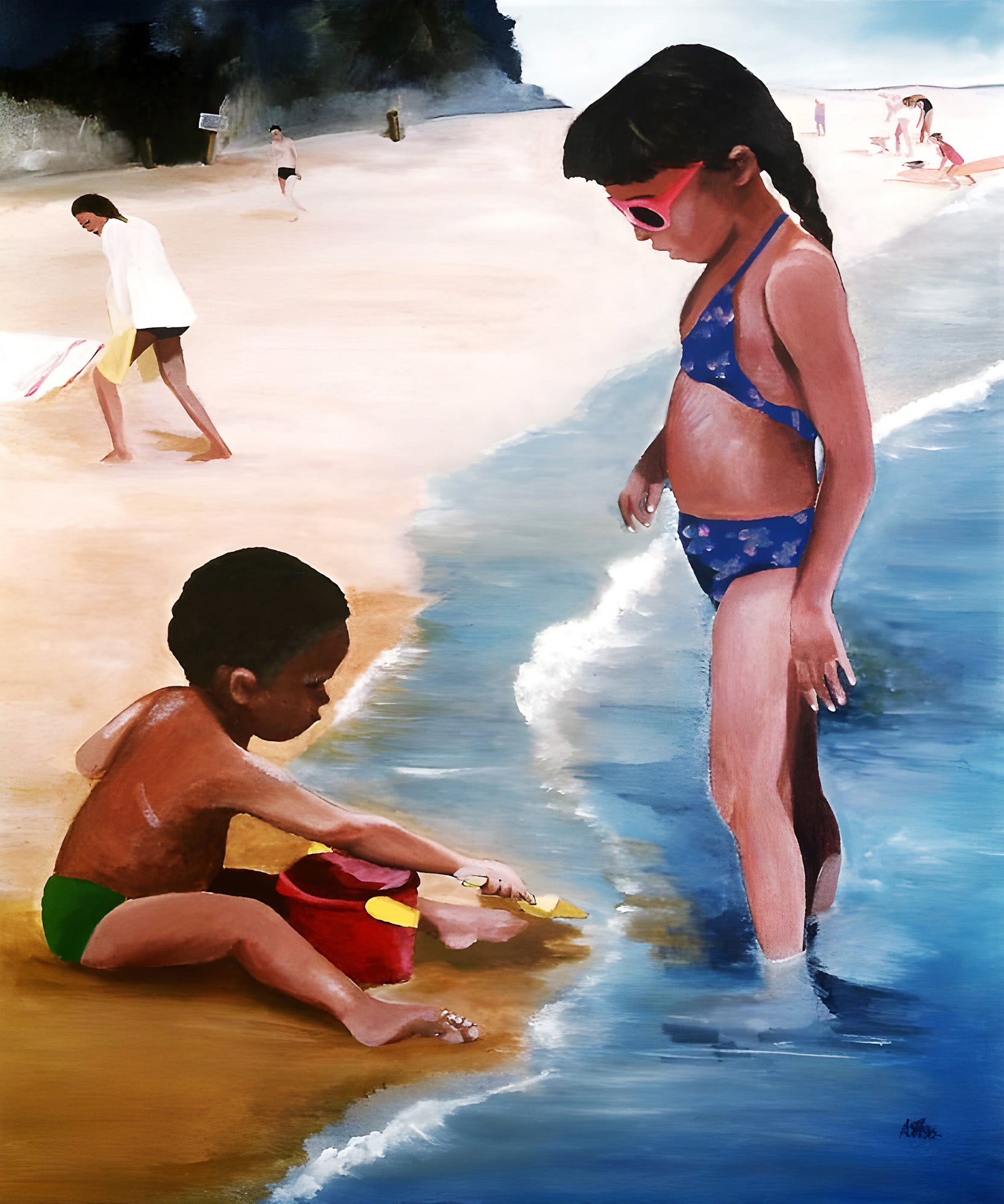 Mommy Said - Framed Beach Art - black boy and Girl print - Antionette Simmons Hodges