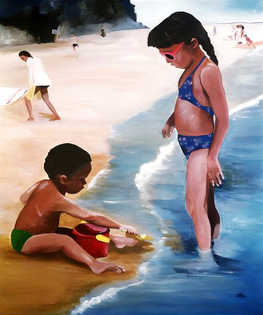 Mommy Said - Framed Beach Art - black boy and Girl print - Antionette Simmons Hodges