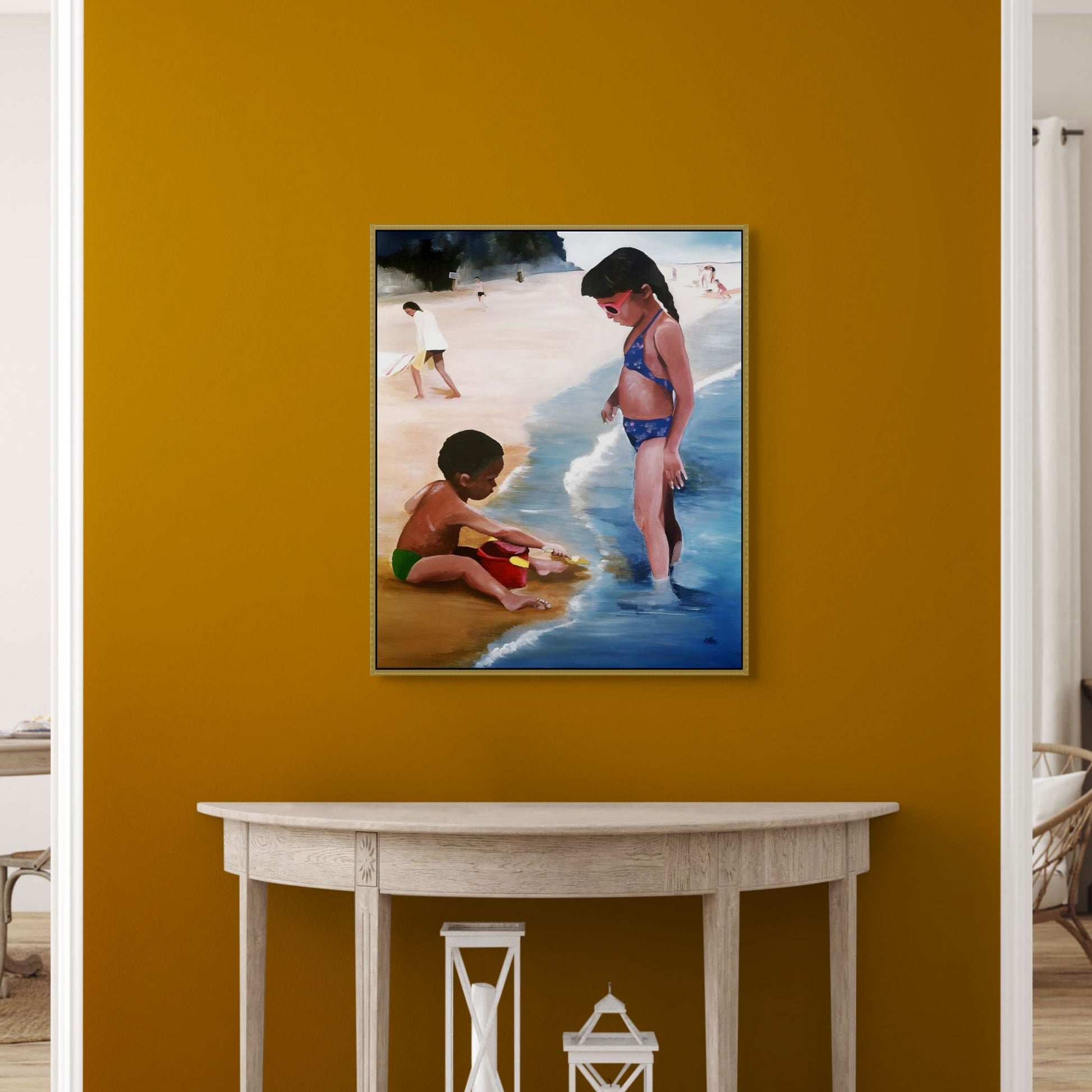 Mommy Said - Framed Beach Art - black boy and Girl print - Black female painter