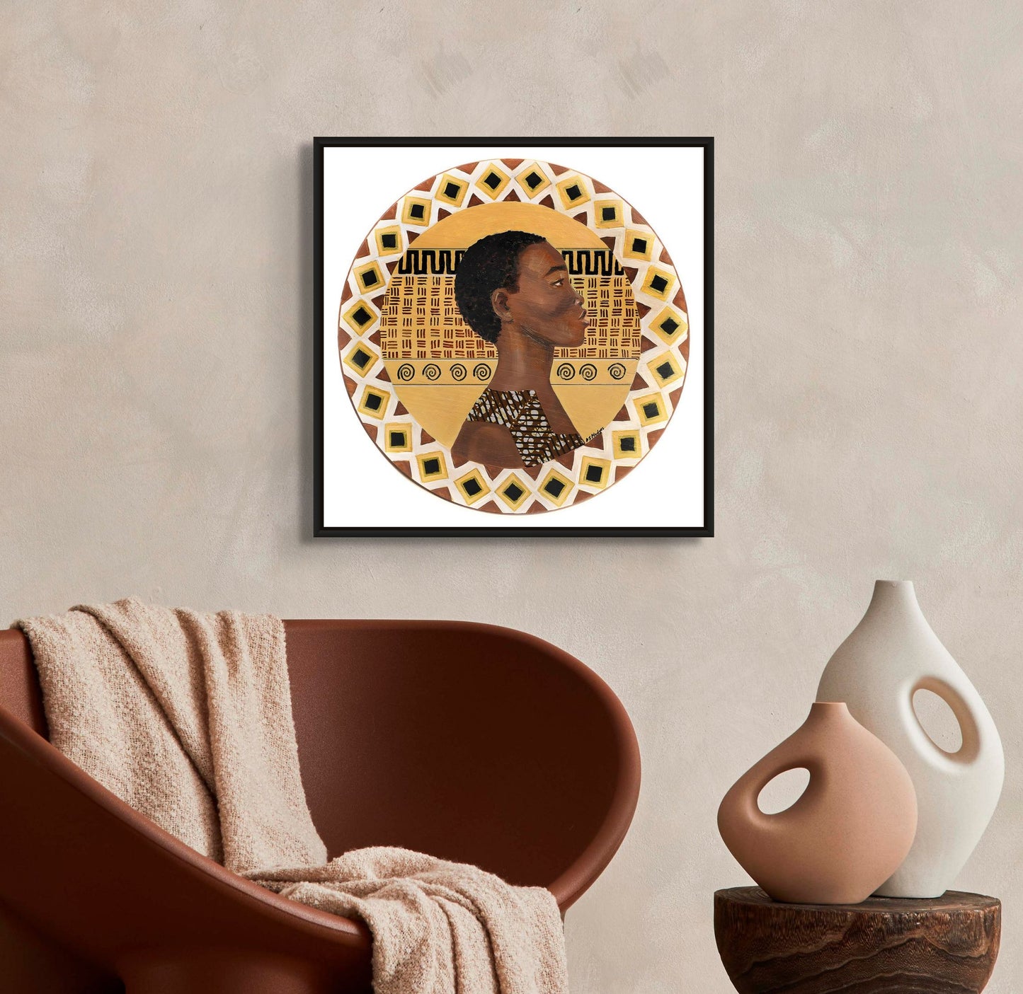 A Dahomey Warrior -  african wall art - Framed Stretched Canvas Print - above afrocentric furnishings