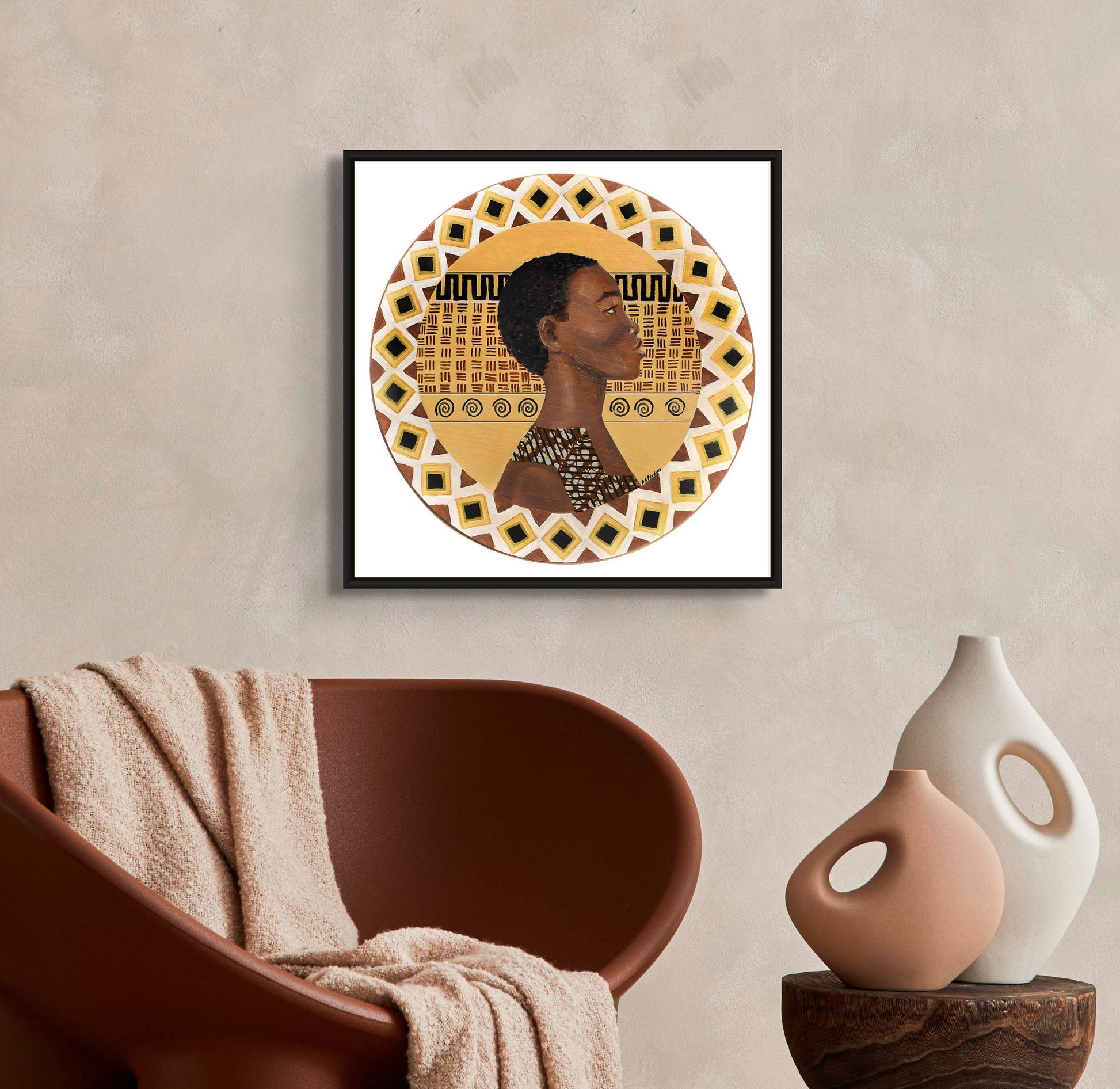 A Dahomey Warrior -  african wall art - Framed Stretched Canvas Print - above afrocentric furnishings