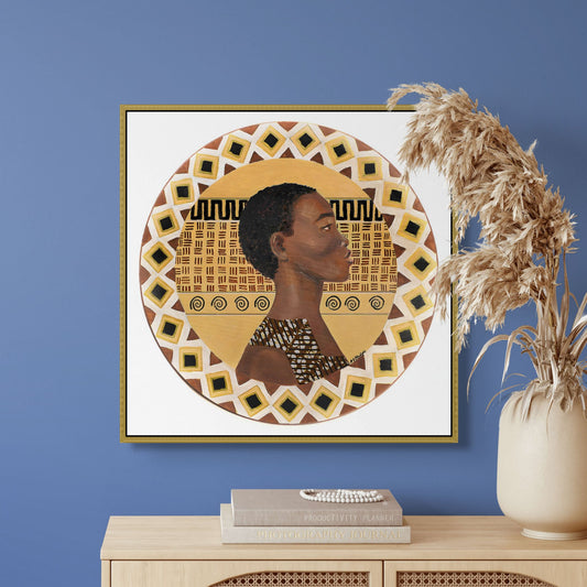 A Dahomey Warrior - african wall art - Framed Stretched Canvas Print - Antionette Simmons Hodges