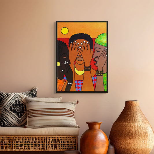 Hear No Evil, Speak No Evil, See No Evil - Framed Canvas Print - women empowerment art - black female painter