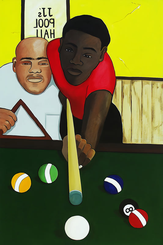 Pool Hall - Framed Stretched Canvas Print - African American Art Print - Antionette simmons hodges