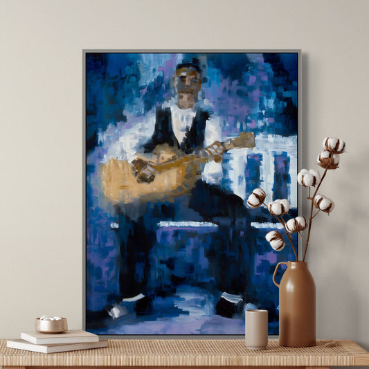 Country Rhythm - Framed Stretched Canvas – Black Musician Art - Guitar Player Print - Impressionist artwork