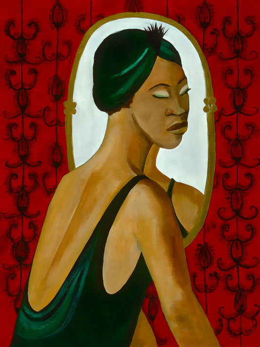 Woman in the Mirror - Framed Stretched Canvas - Black Woman Art Print -Antionette Simmons Hodges