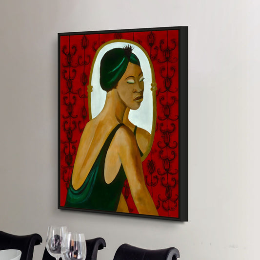 Woman in the Mirror - Framed Stretched Canvas - Black Woman Art Print - black female painter