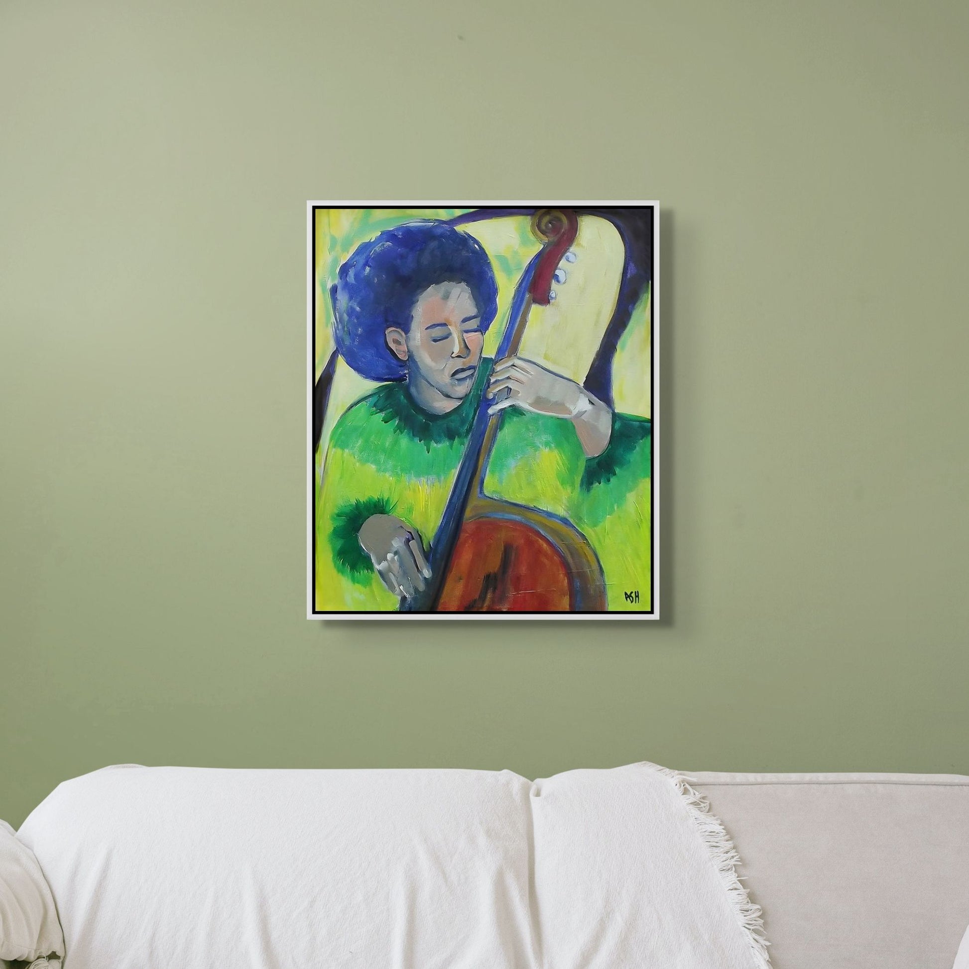 In Tune - Soulful Musician Art - Framed Canvas Print - Black american painter