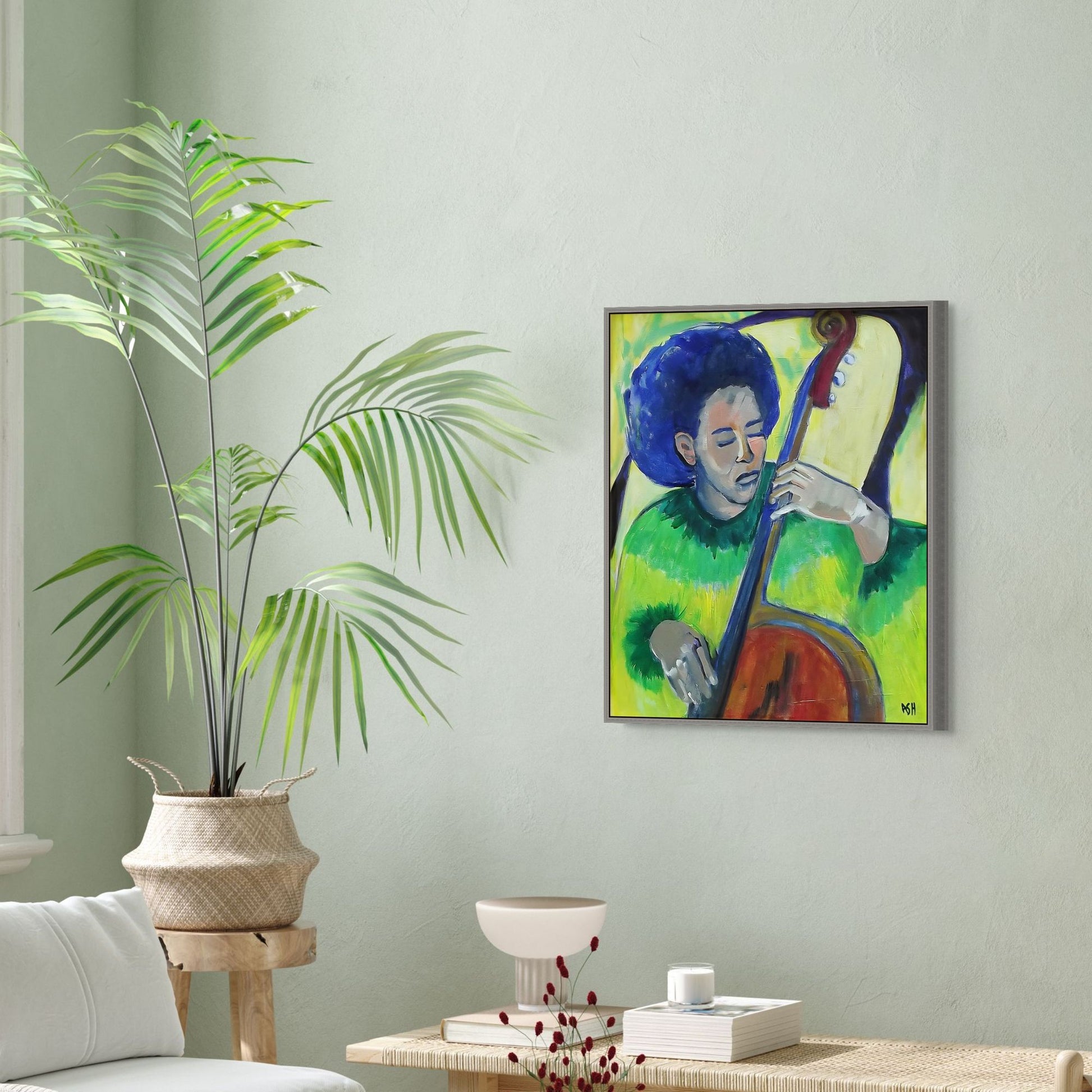 In Tune - Soulful Musician Art - Framed Canvas Print - Antionette Simmons Hogdes