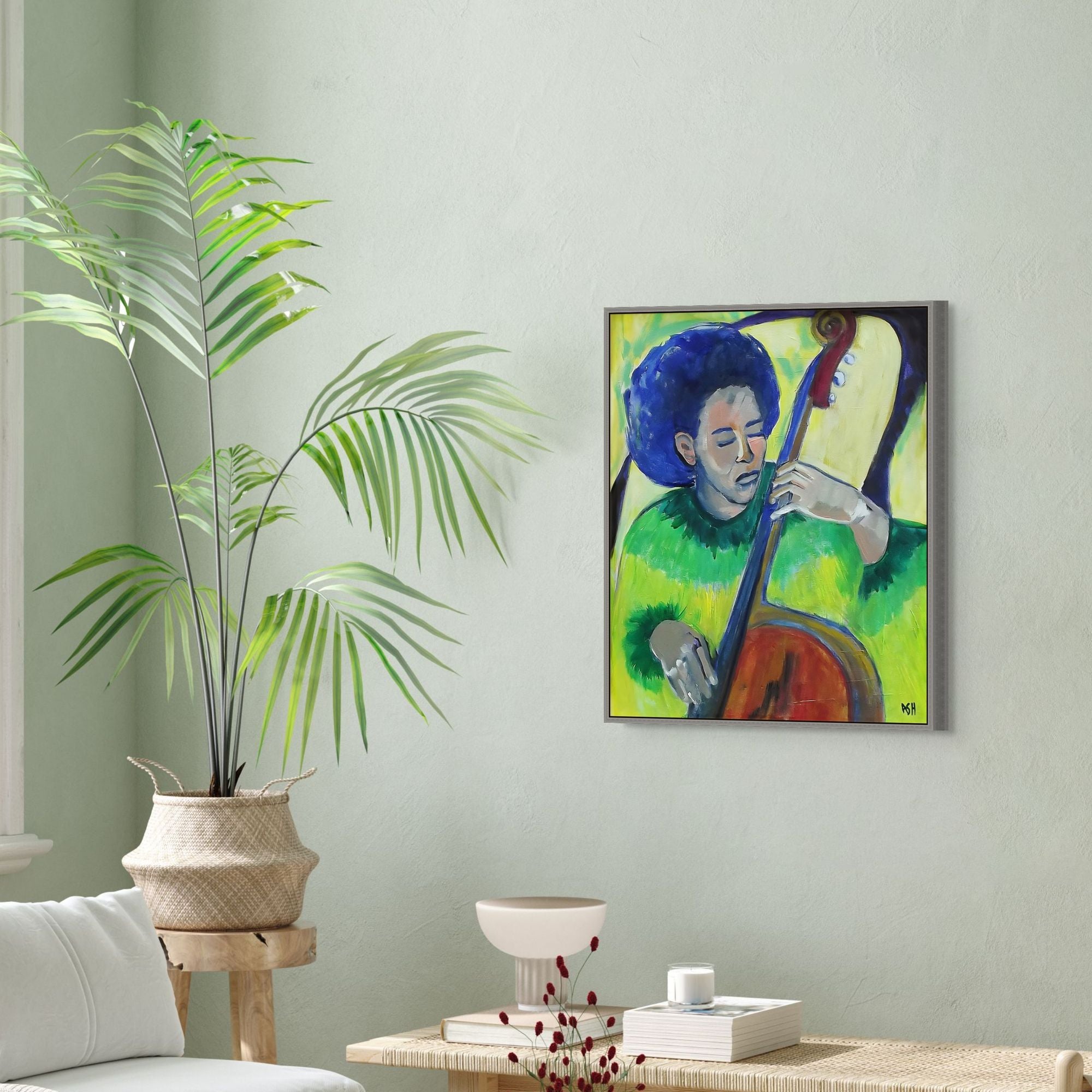 In Tune - Soulful Musician Art - Framed Canvas Print - Antionette Simmons Hogdes