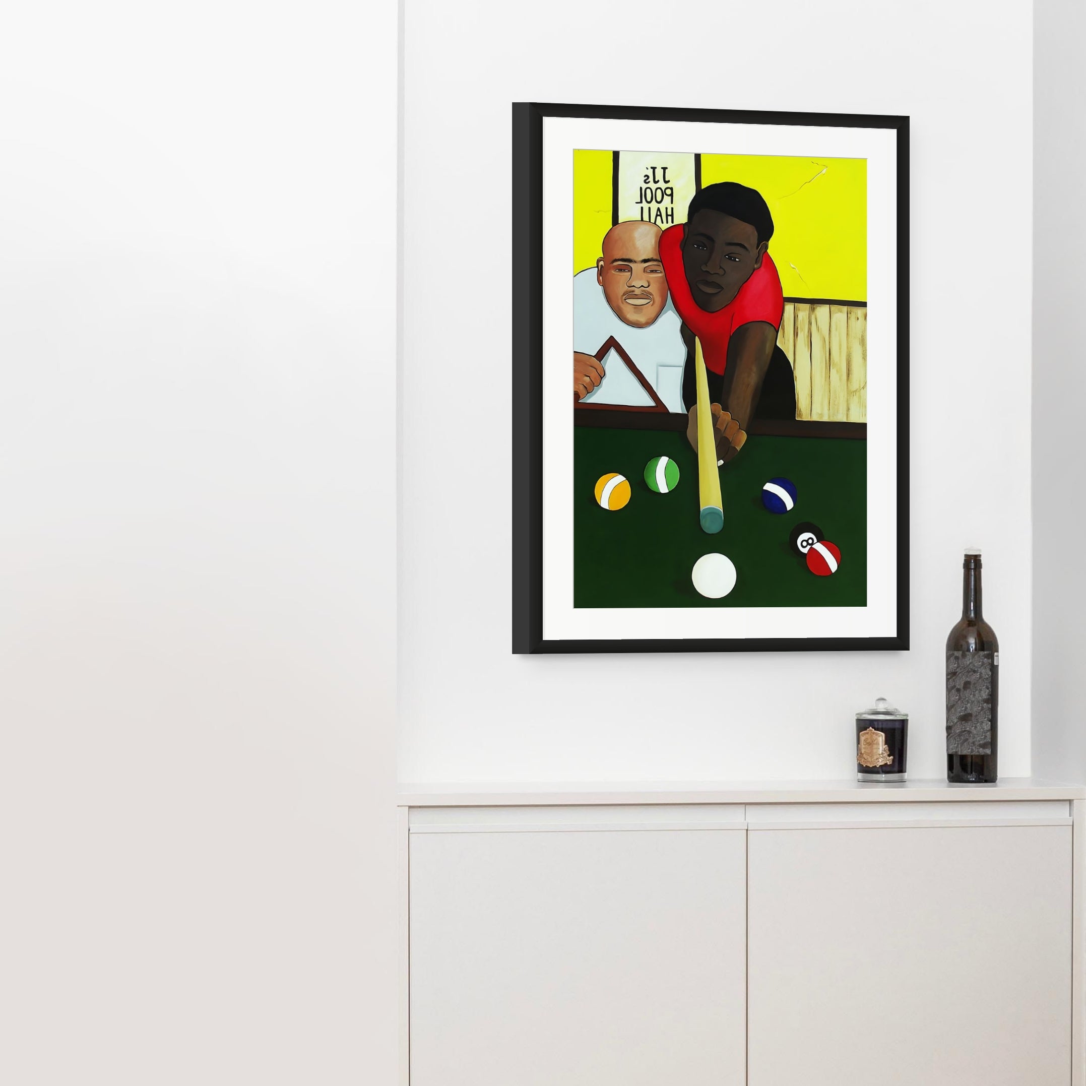 Pool Hall - Fine Art Print - billiards fine art print - artwork framed in black 