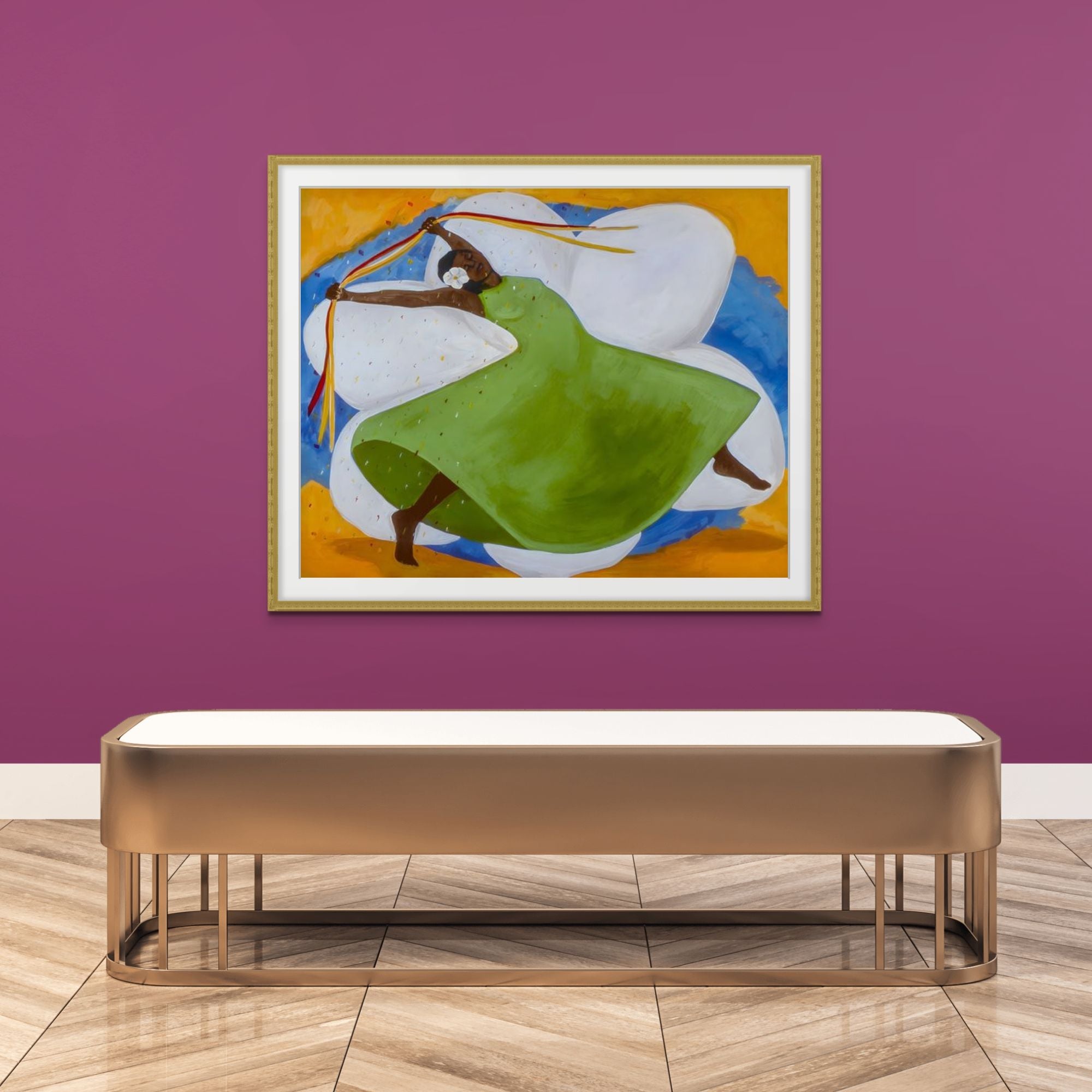 Carnival Art Print - Celebratory black culture -framed ona purple wall in a gallery