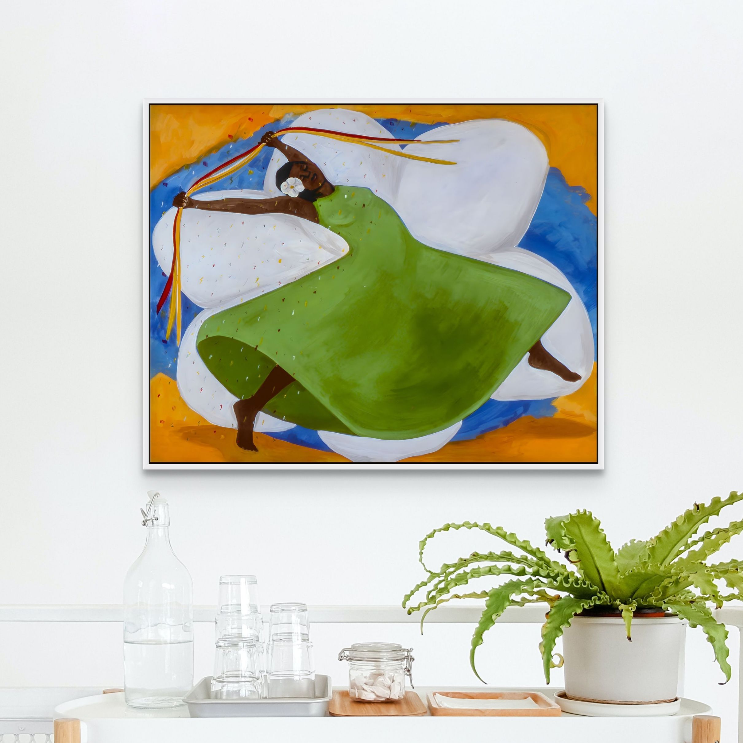 Carnival - Framed Stretched Canvas Black Art  - black female artwork