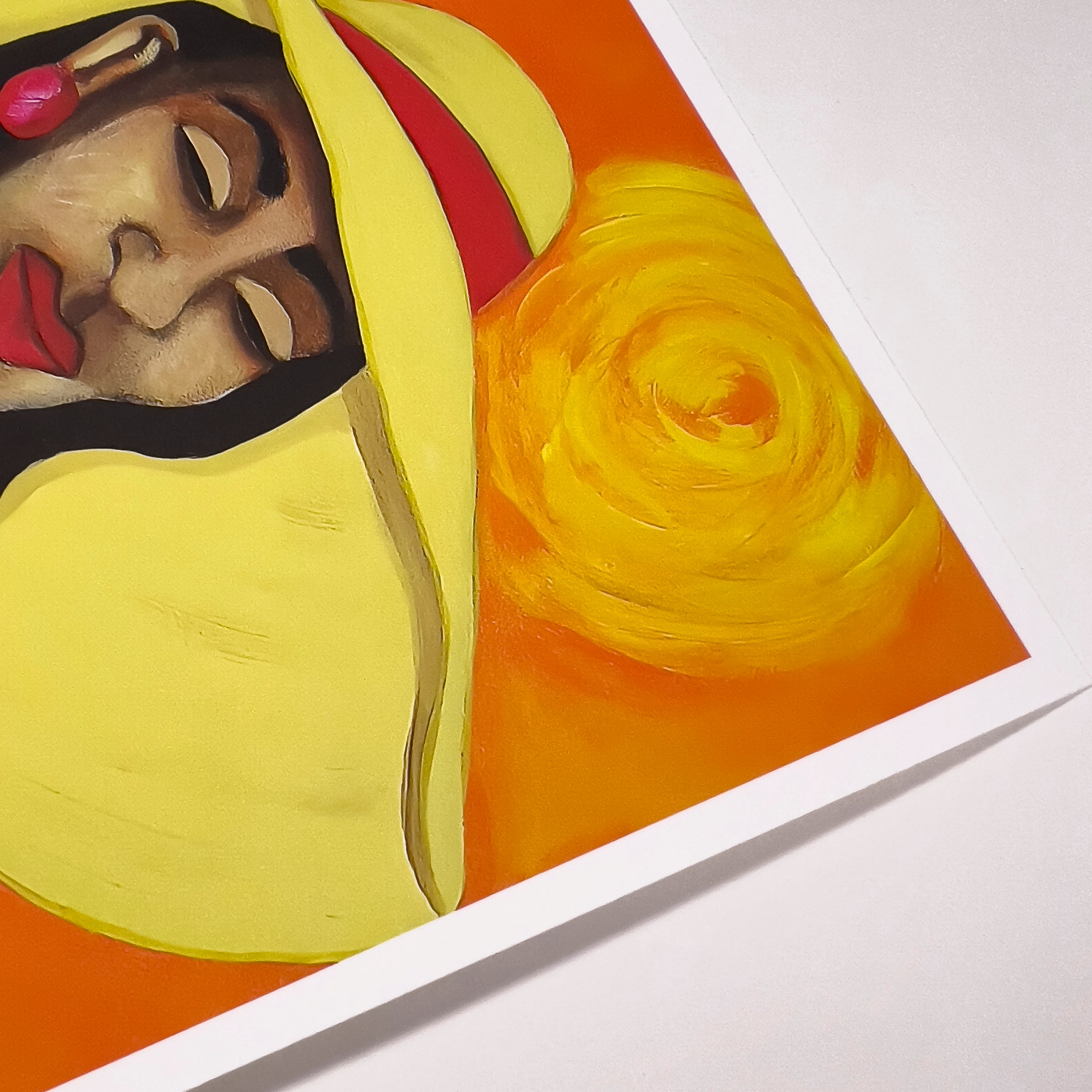 Lady In Red -  portrait of a black woman - textured orange sun detail