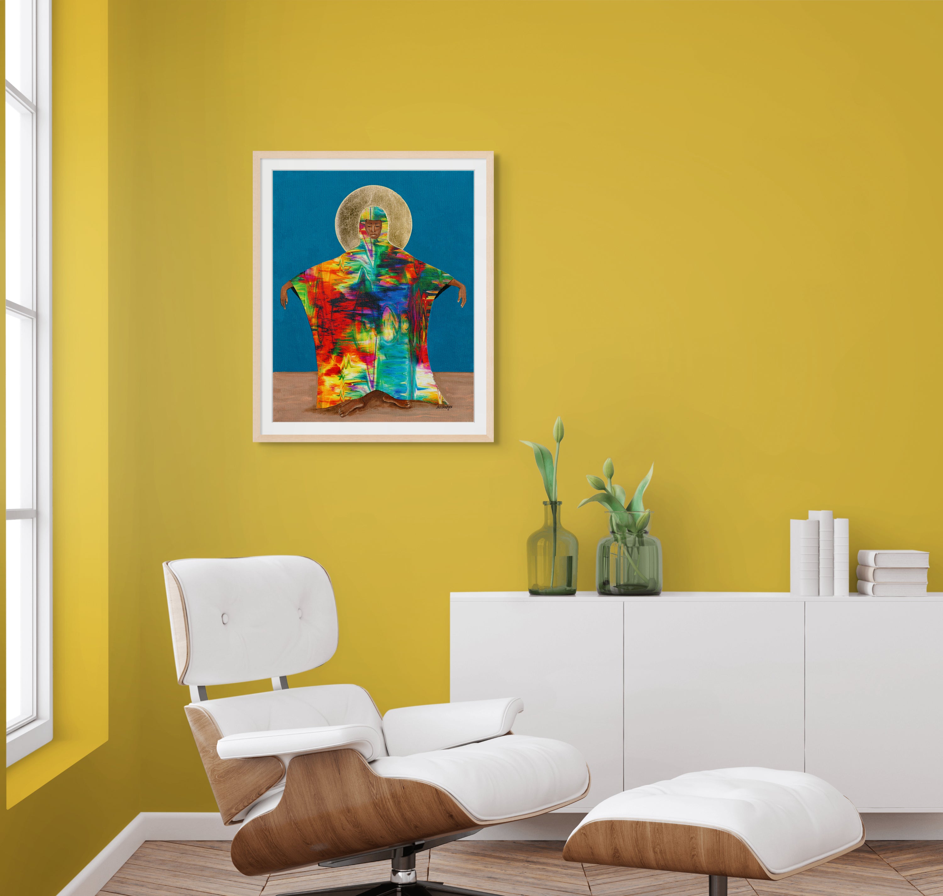 Mother Earth Art Print - colorful artwork - framed print on vibrant yellow wall