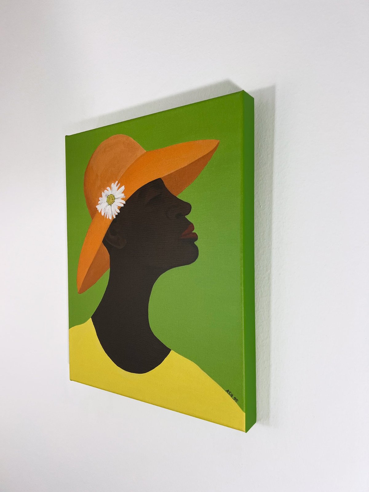 Annabelle's New Hat - Stretched Canvas Print - soulful art - displayed on wall 3/4 view