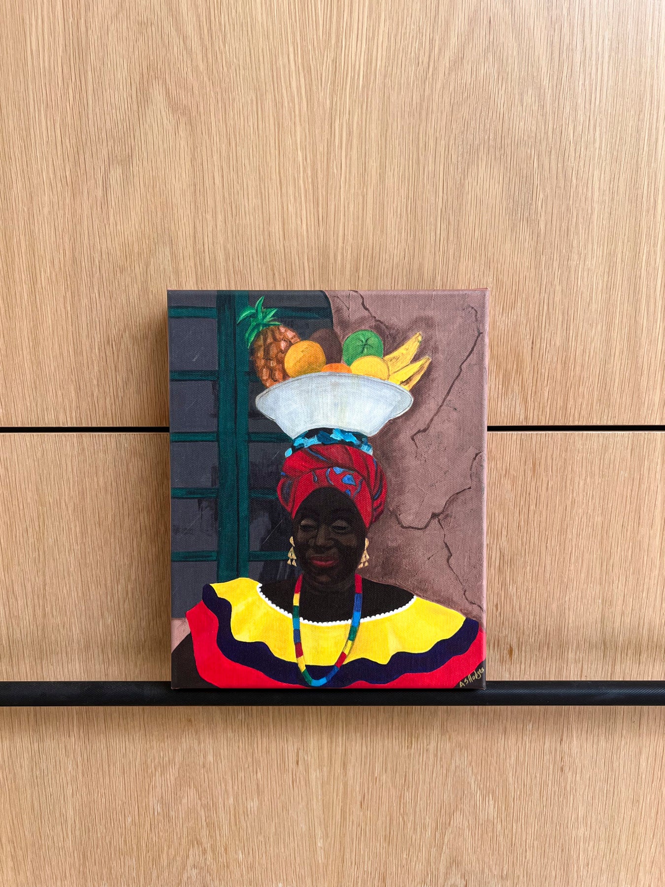 Hey Lady - Canvas Print -  Colombian Woman Giclee Art - hung on wood 