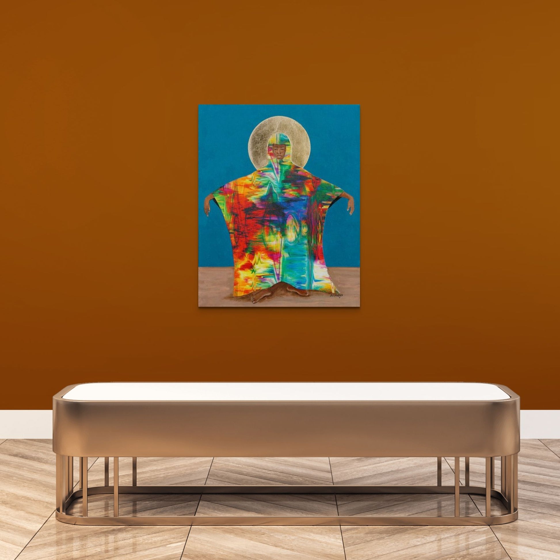 Mother Earth - Stretched Canvas Print - Afrocentric Artwork - framed in gold, hung on a gallery wall