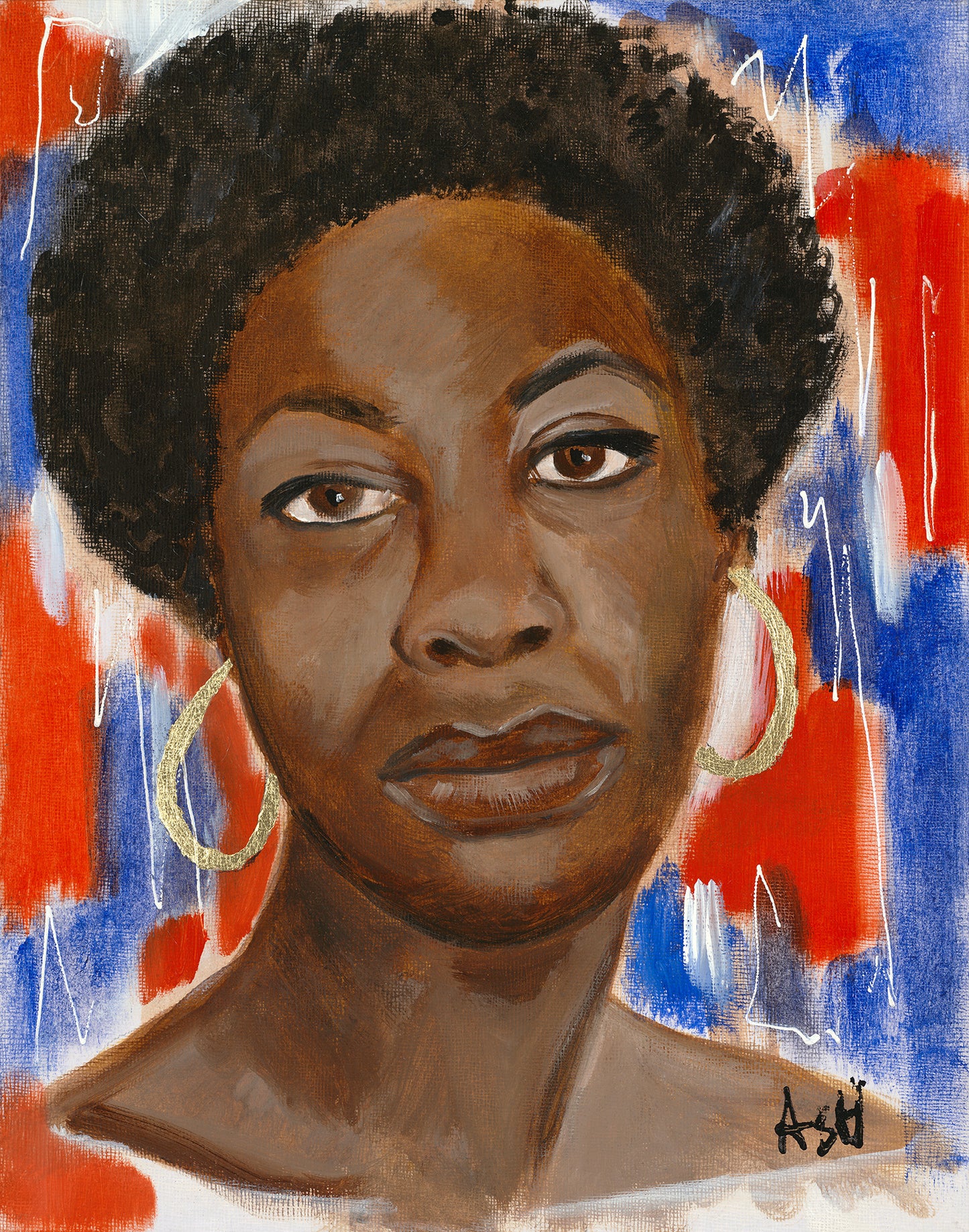 Red, White & Blues - Nina Simone - Stretched Canvas Print - Black History Wall Art