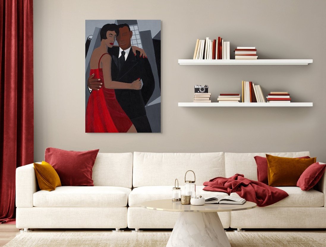 Night on the Town - Stretched Canvas Print -  Black Couple Artwork - African American art for living rooms