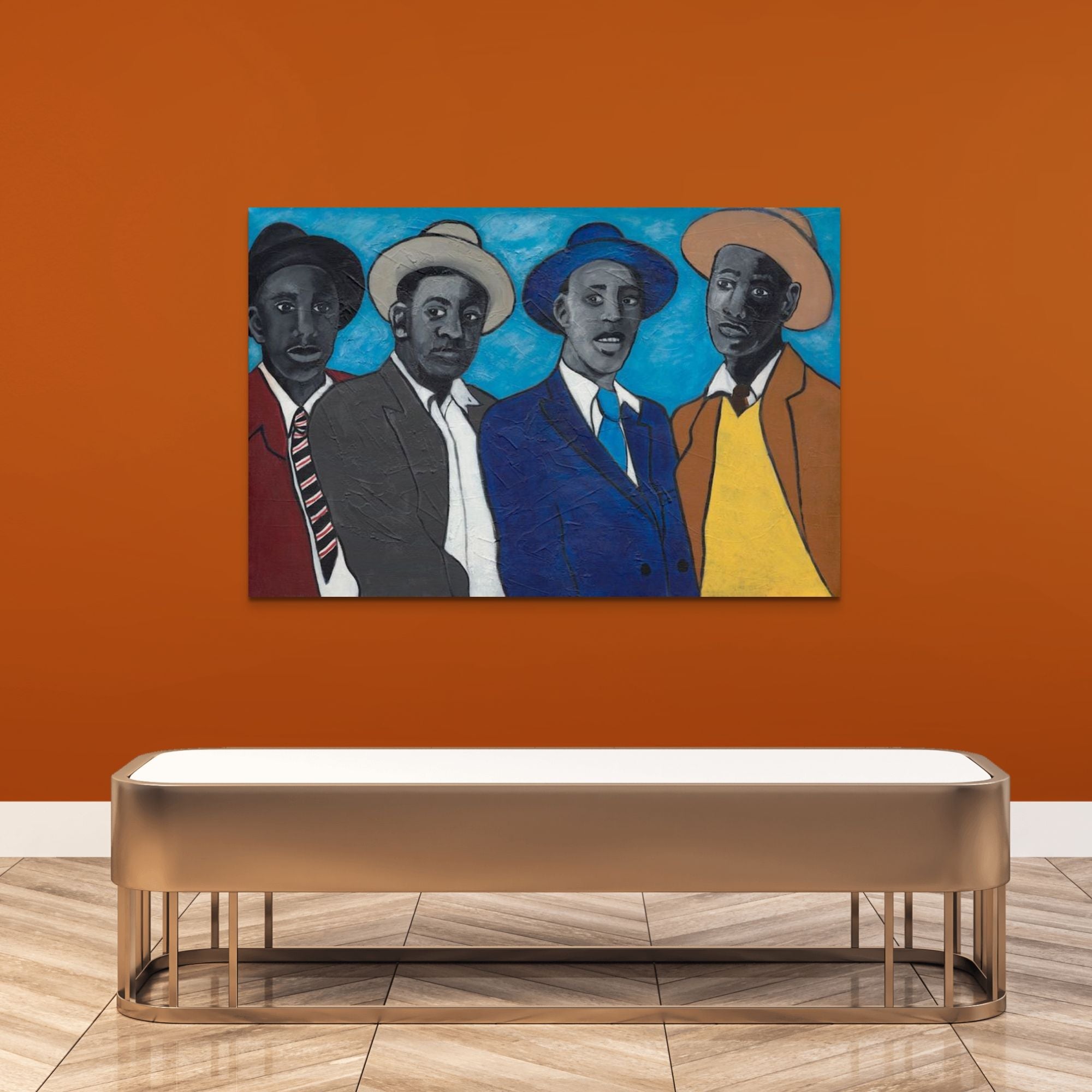 Four Guys - Stretched Canvas Print - Antionette's Artistry - hung on gallery wall framed in gold