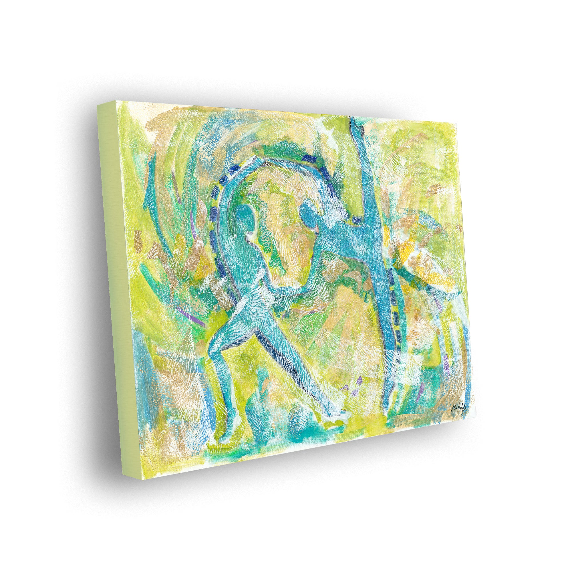 Motion in Teal - Stretched Canvas Print - Ready-to-hang abstract art - vibrant black art