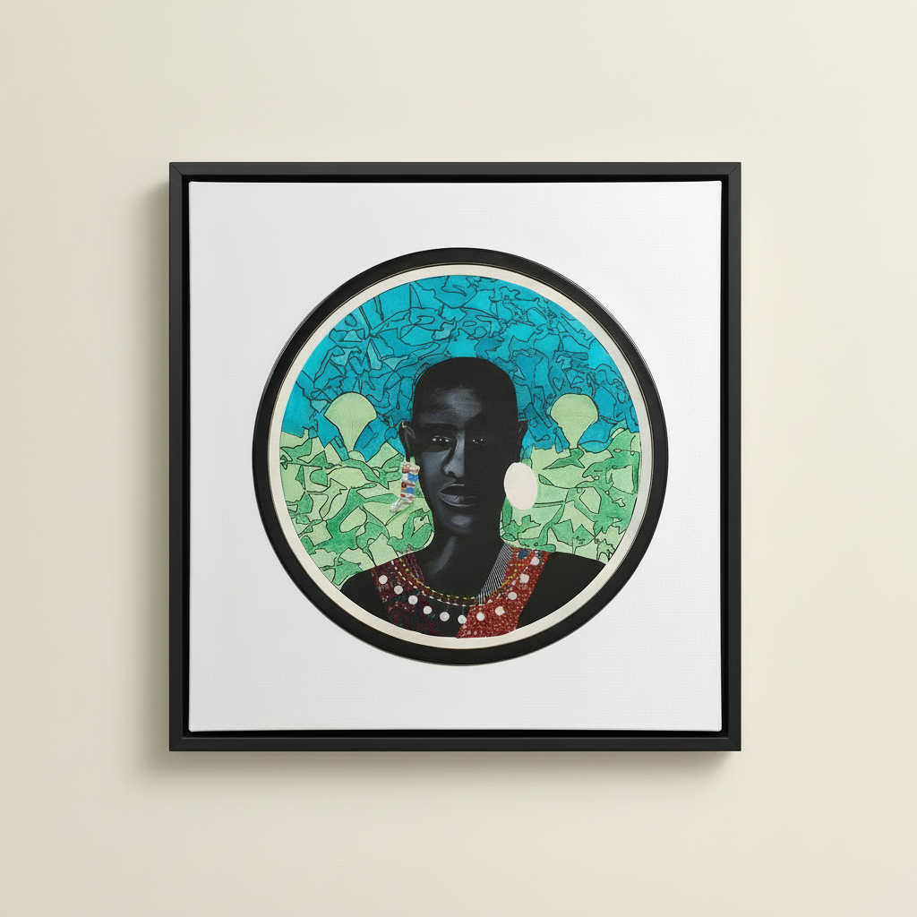Maasai Warrior — Framed Canvas Print, Black