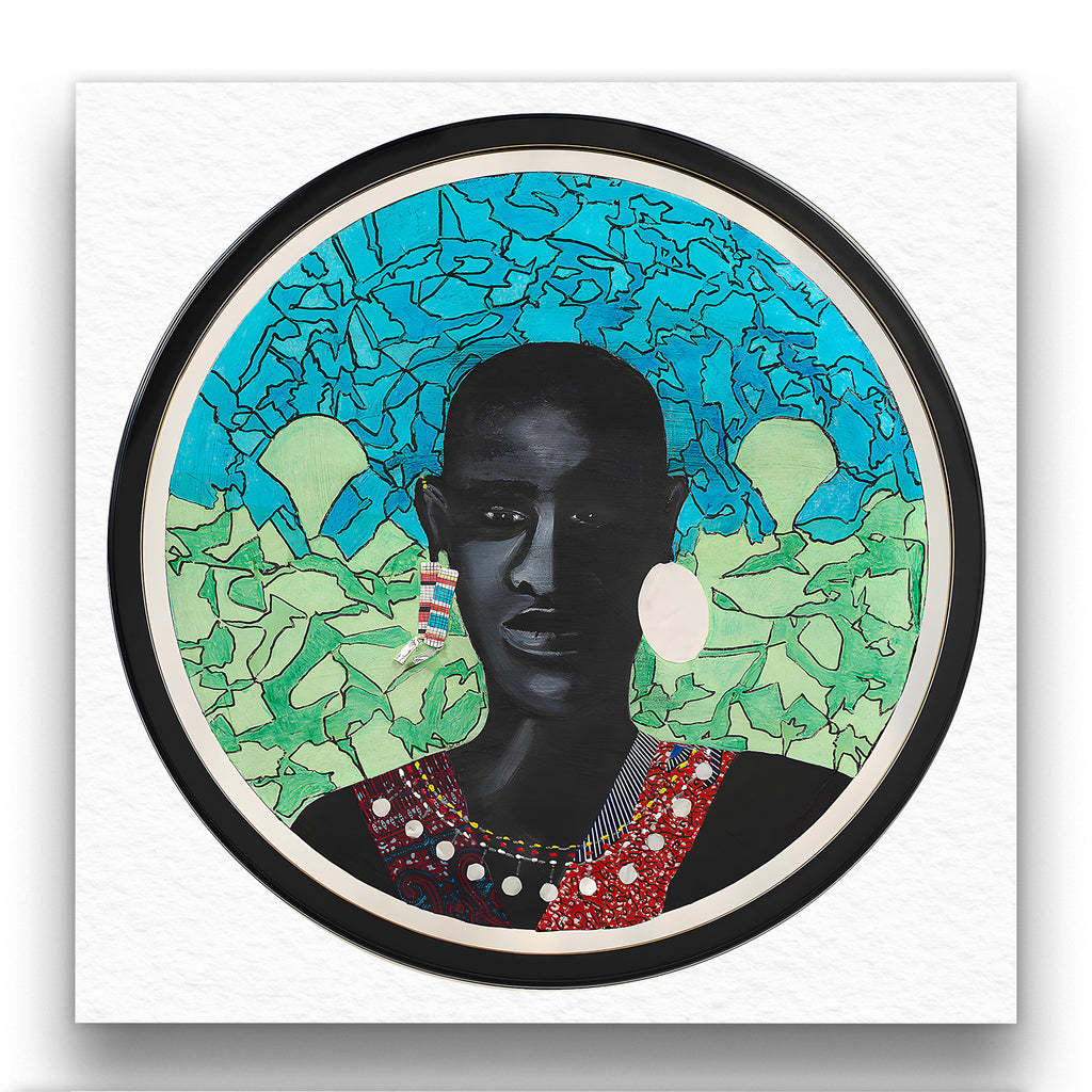 Maasai Warrior framed giclee print — acrylic mixed media artwork by Antionette Simmons Hodges