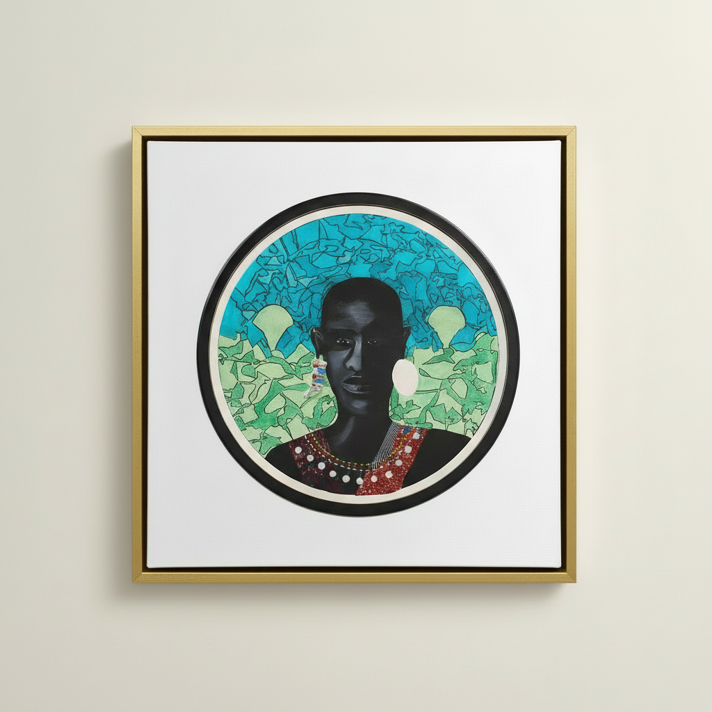 Maasai Warrior — Framed Canvas Print, Gold