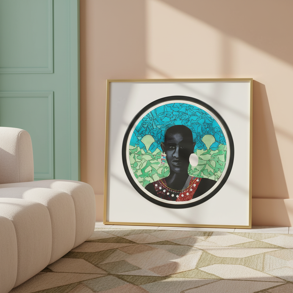 Maasai Warrior giclee print in a pastel-corner editorial setting — African heritage art