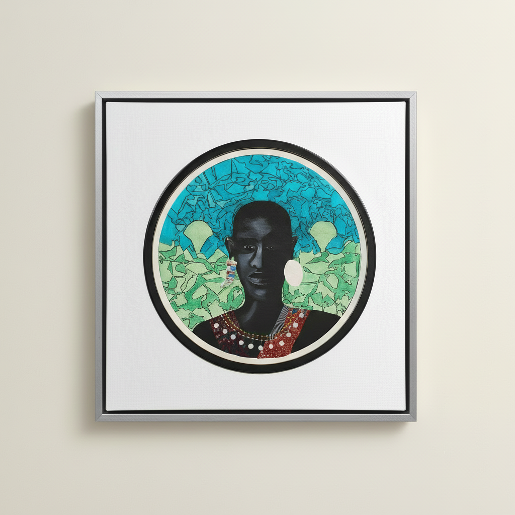 Maasai Warrior — Framed Canvas Print, Silver