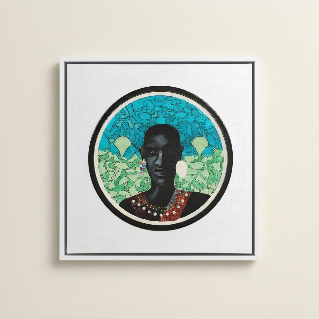 Maasai Warrior — Framed Canvas Print, White