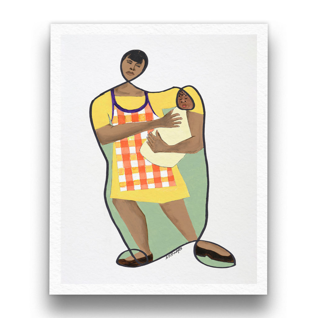 Mama's Little Baby continuous line print — full artwork, Black motherhood art by Antionette Simmons Hodges
