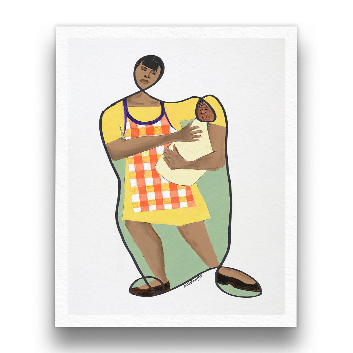 Mama's Little Baby continuous line print — full artwork, Black motherhood art by Antionette Simmons Hodges