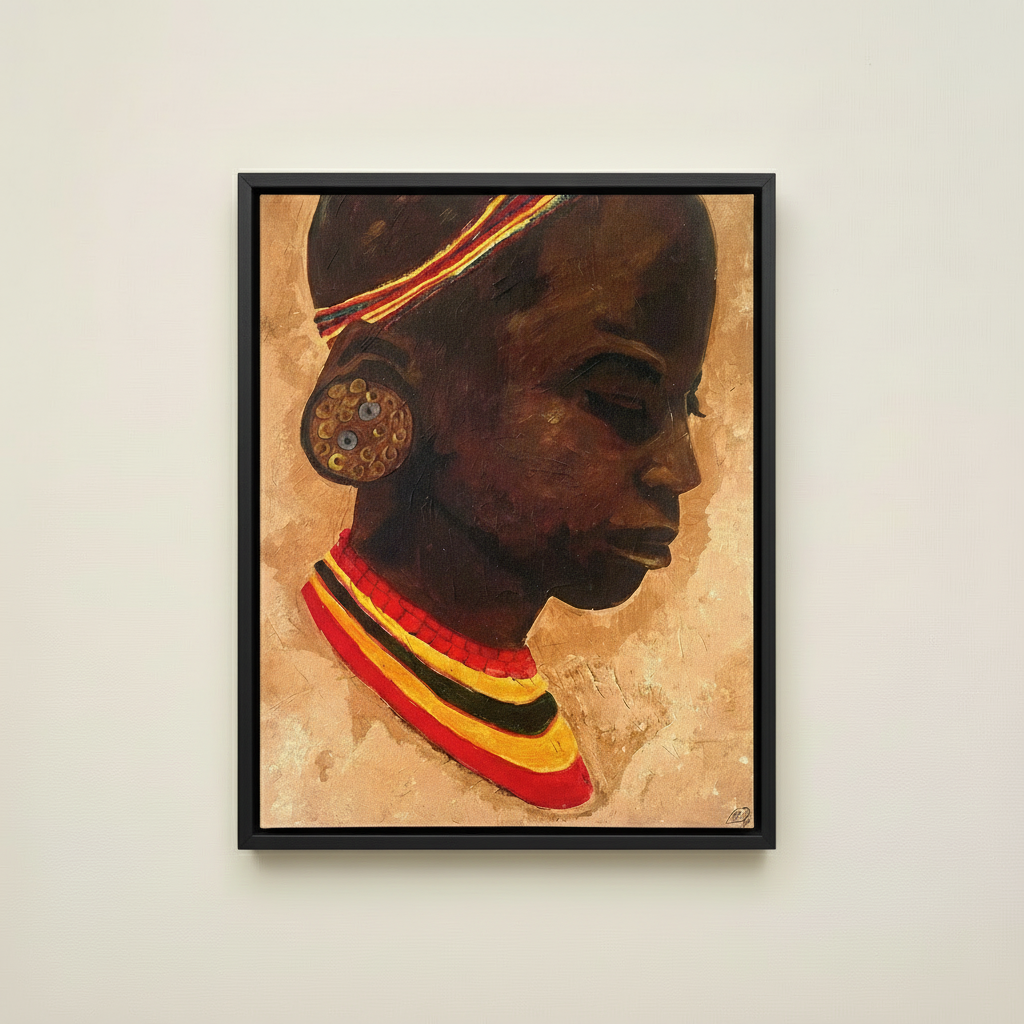 African Girl Portrait Framed Canvas Wall Art | Afrocentric Decor